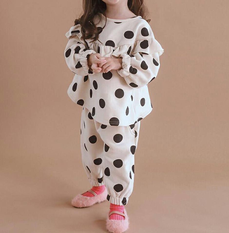 【キッズ30%OFF】両起毛カラーフリルドット上下SET・p010416 キッズ【3~8才】【set】【セットアップ setup トップス 長袖 パンツ ズボン ドット柄 上下 裏起毛 フリル 襟コンシャス 女の子 冬 韓国 韓国子供服 子供 こども 子供服 こども服】【KIDS】