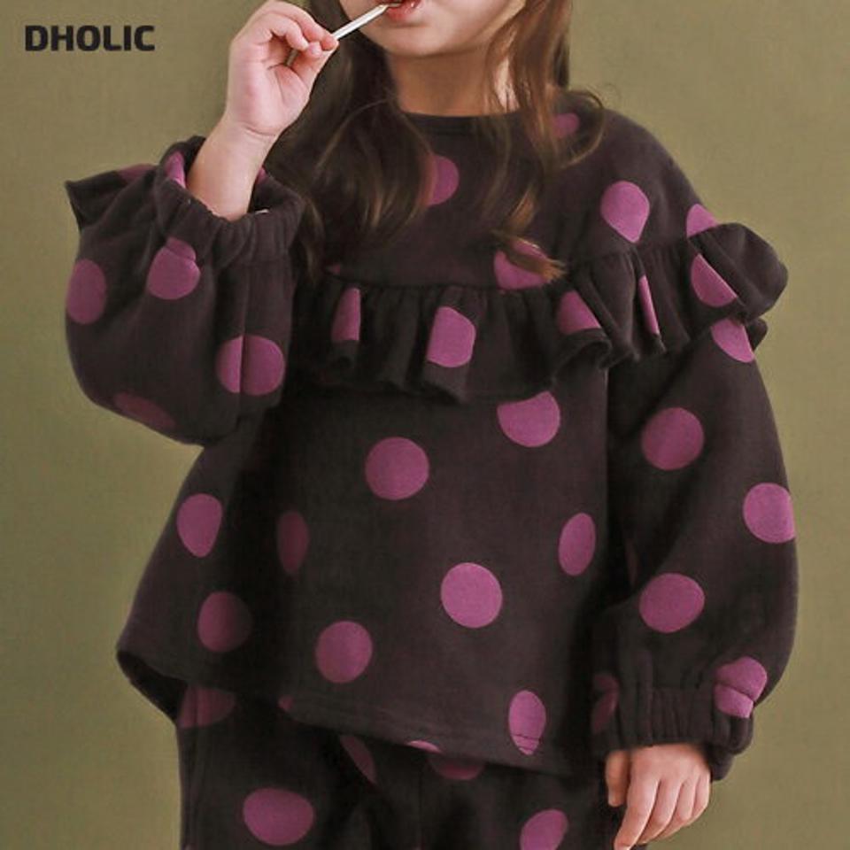 両起毛ドットフリルTシャツ・p010410 キッズ【3~8才】【tops】【トップス 長袖 ドット柄 フリル 起毛 裏起毛 カジュアル ラフ ゆったり 女の子 男の子 冬 韓国 韓国子供服 子供 こども 子供服 こども服】【KIDS】