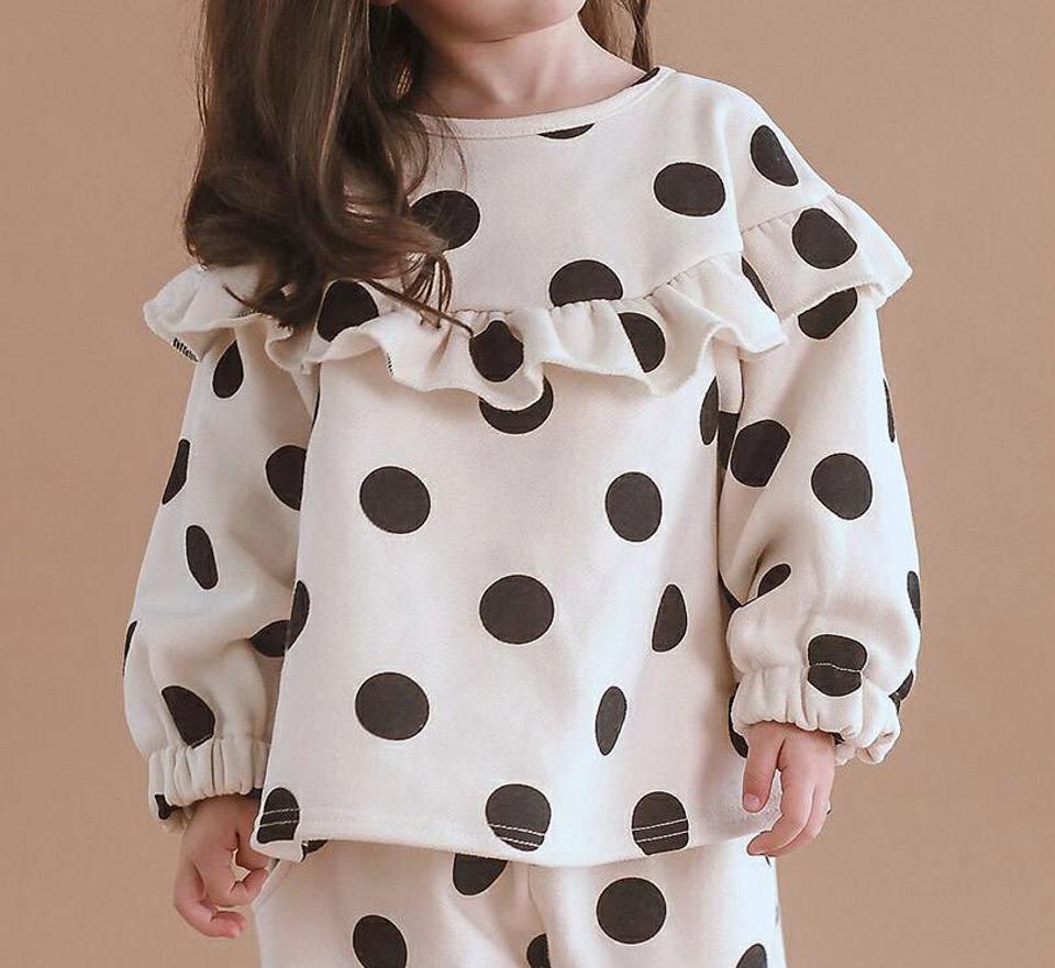 両起毛ドットフリルTシャツ・p010410 キッズ【3~8才】【tops】【トップス 長袖 ドット柄 フリル 起毛 裏起毛 カジュアル ラフ ゆったり 女の子 男の子 冬 韓国 韓国子供服 子供 こども 子供服 こども服】【KIDS】