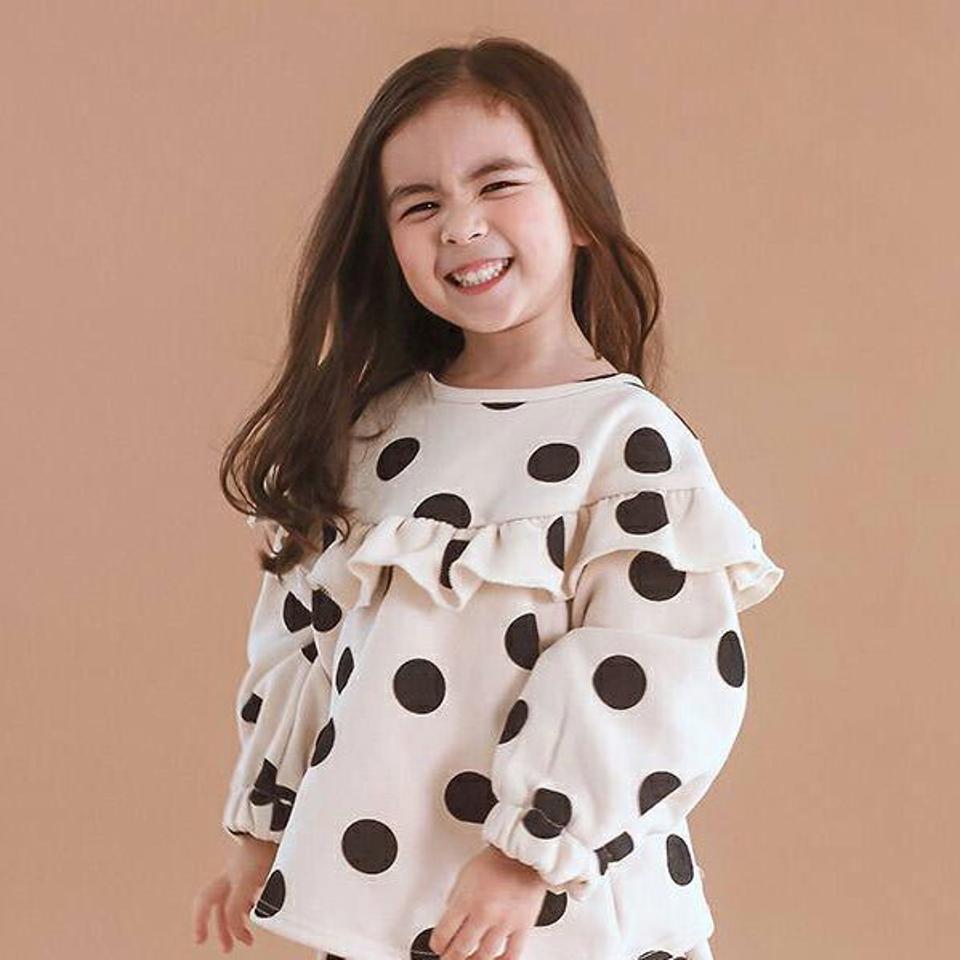 両起毛ドットフリルTシャツ・p010410 キッズ【3~8才】【tops】【トップス 長袖 ドット柄 フリル 起毛 裏起毛 カジュアル ラフ ゆったり 女の子 男の子 冬 韓国 韓国子供服 子供 こども 子供服 こども服】【KIDS】