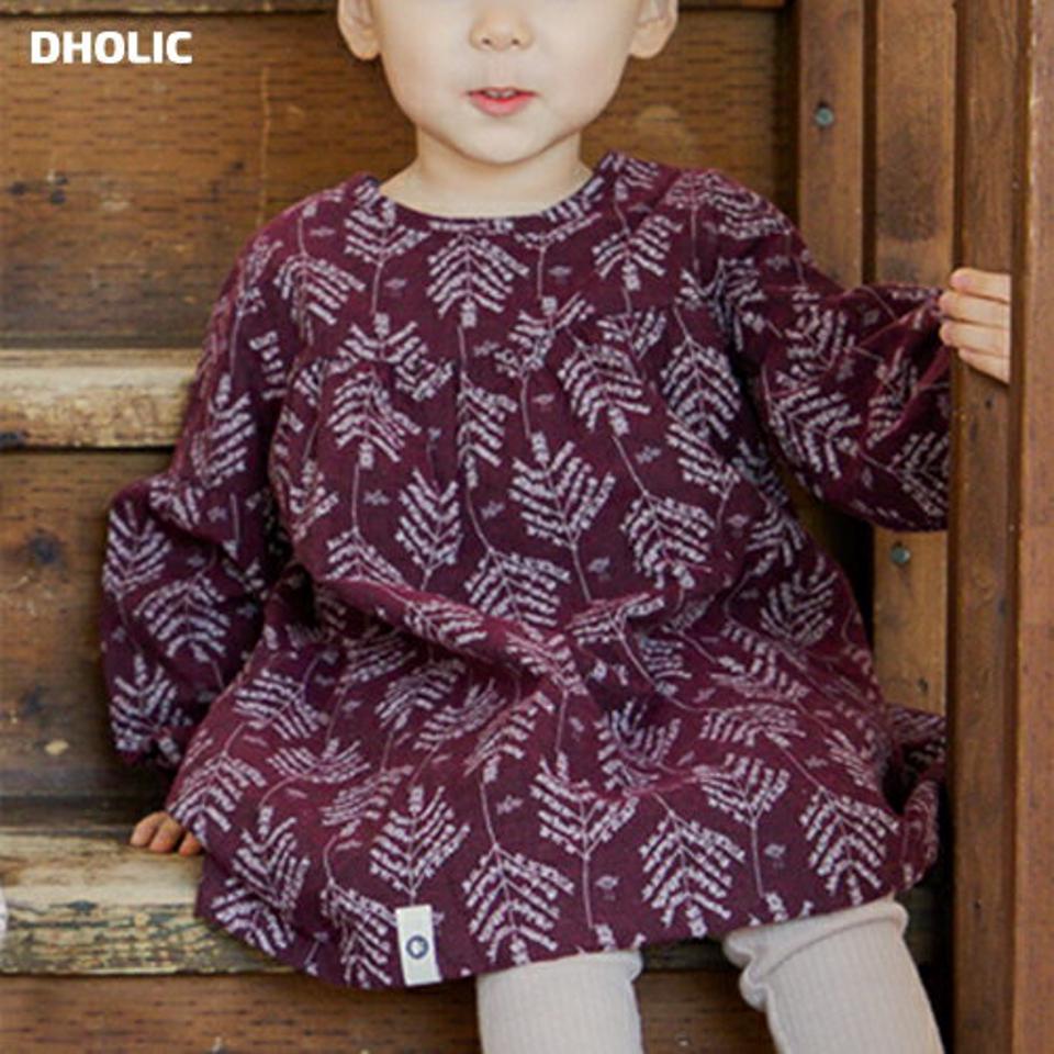 フラワーコットンワンピース・p009751 キッズ【0~2才】【ops】【ワンピース ミディ丈 ミディワンピース 長袖 総柄 コットン 綿 フラワー 花柄 シック 女の子 秋 冬 韓国 韓国子供服 子供 こども 子供服 こども服】【KIDS】