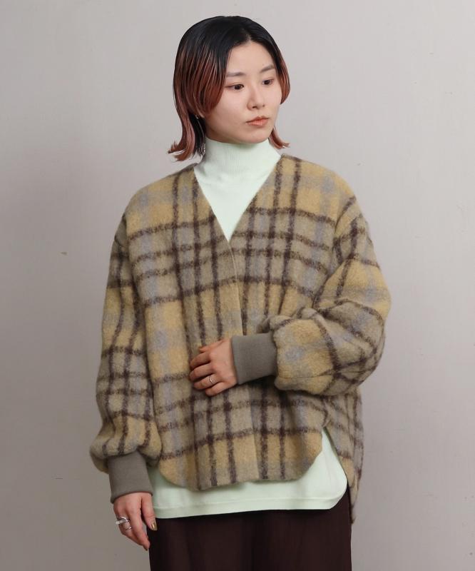 ウールモヘアシャギーチェックＶネックジャケット（cardo fabrica）
