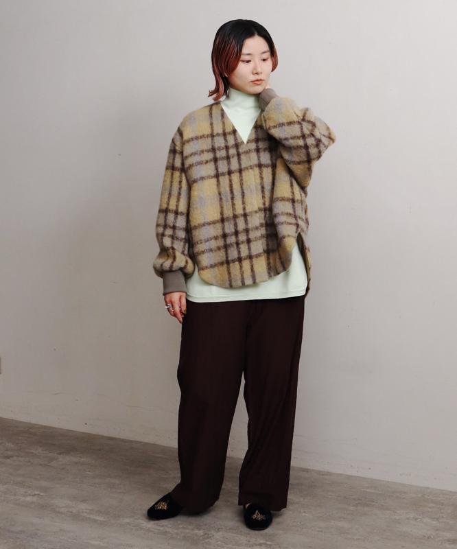 ウールモヘアシャギーチェックＶネックジャケット（cardo fabrica）