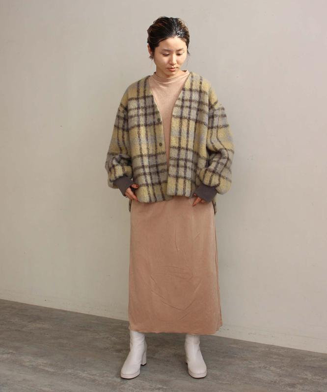 ウールモヘアシャギーチェックＶネックジャケット（cardo fabrica）