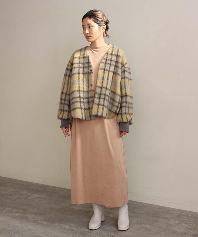 ウールモヘアシャギーチェックＶネックジャケット（cardo fabrica）