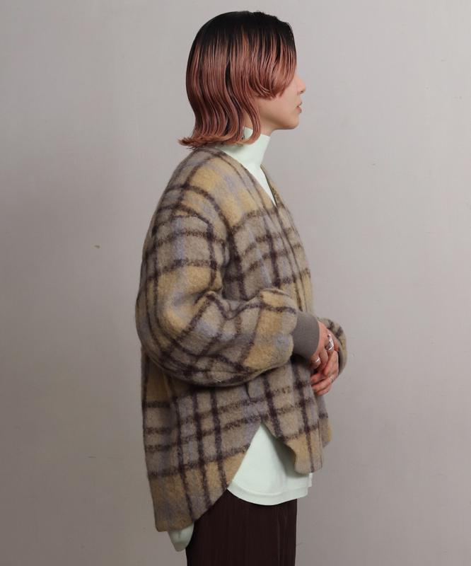 ウールモヘアシャギーチェックＶネックジャケット（cardo fabrica）