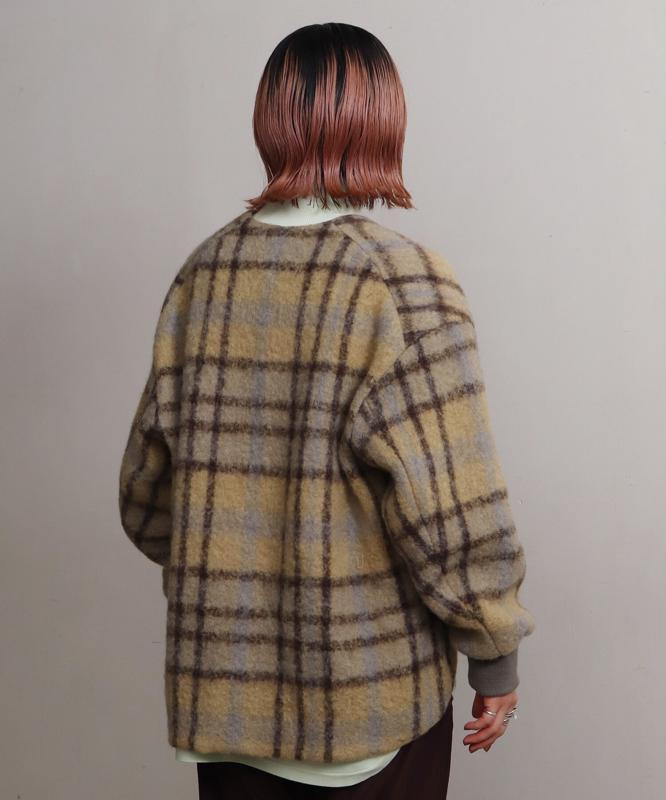 ウールモヘアシャギーチェックＶネックジャケット（cardo fabrica）