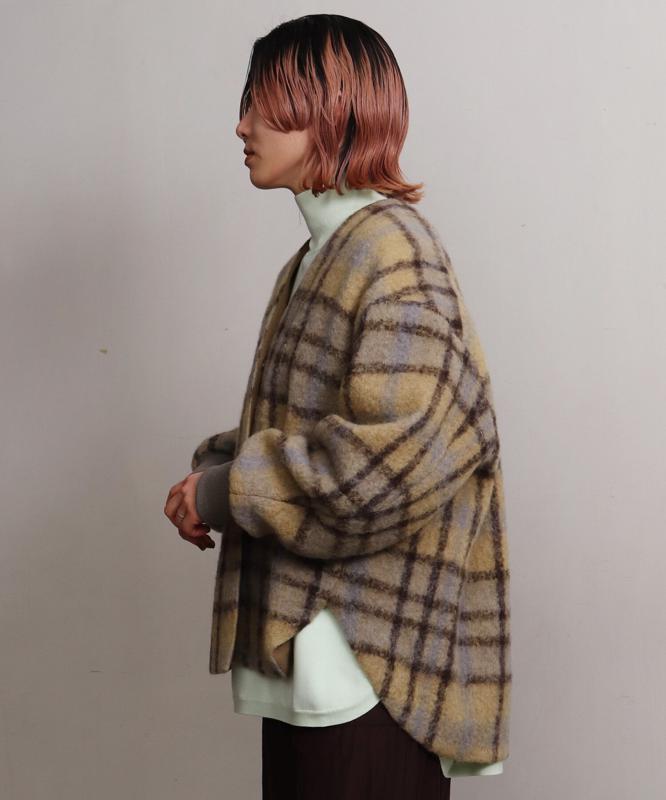 ウールモヘアシャギーチェックＶネックジャケット（cardo fabrica）