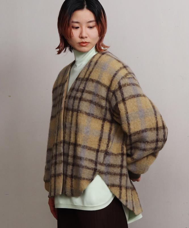 ウールモヘアシャギーチェックＶネックジャケット（cardo fabrica）