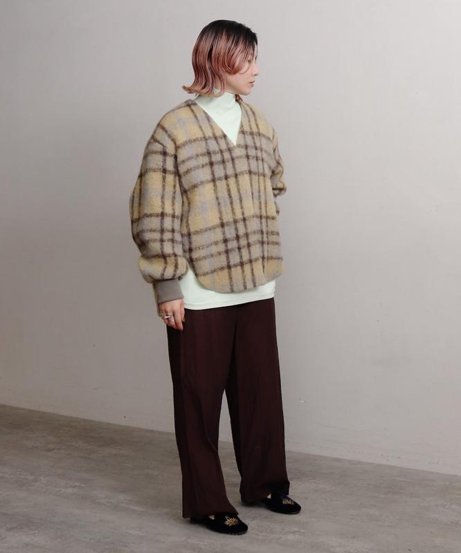 ウールモヘアシャギーチェックＶネックジャケット（cardo fabrica）