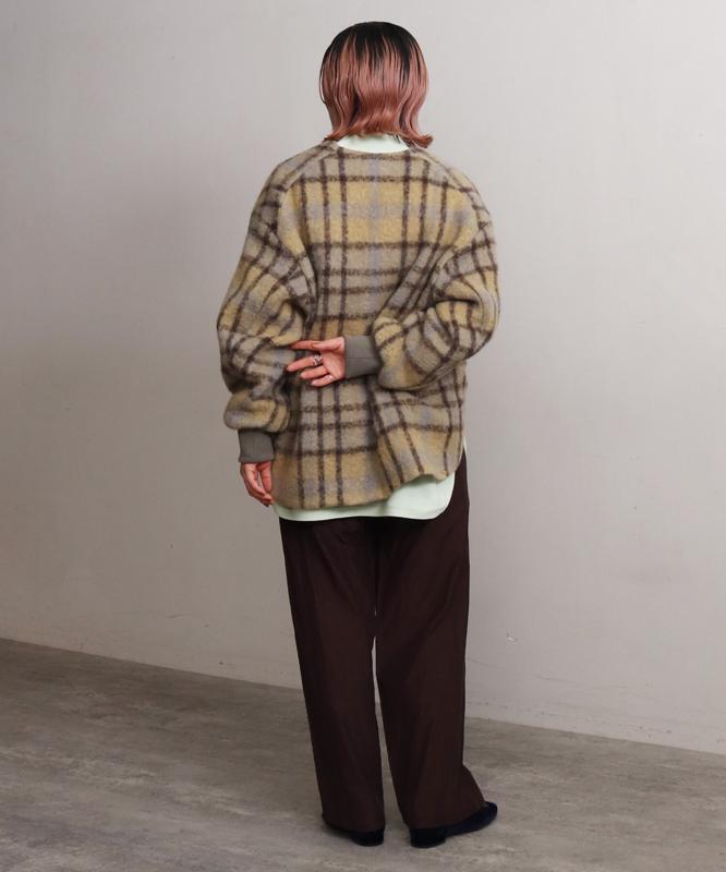 ウールモヘアシャギーチェックＶネックジャケット（cardo fabrica）