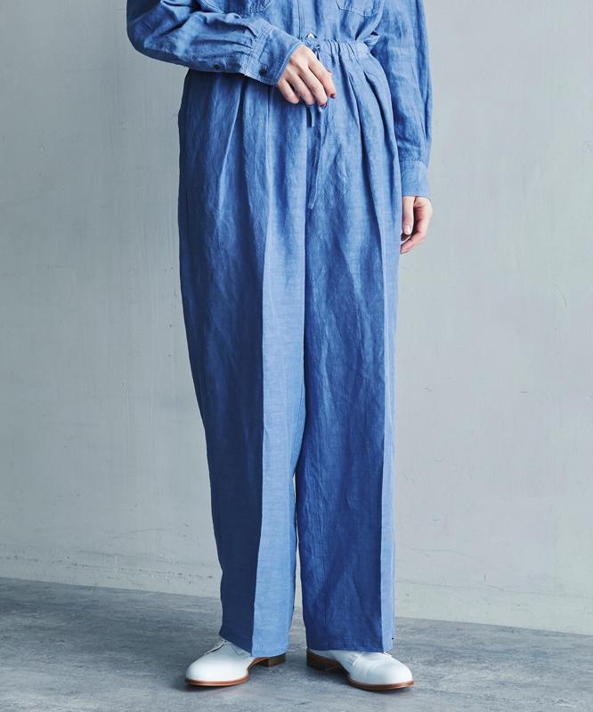 ○LINEN/CU 製品染センタープレスイージーパンツ（note et silence.）