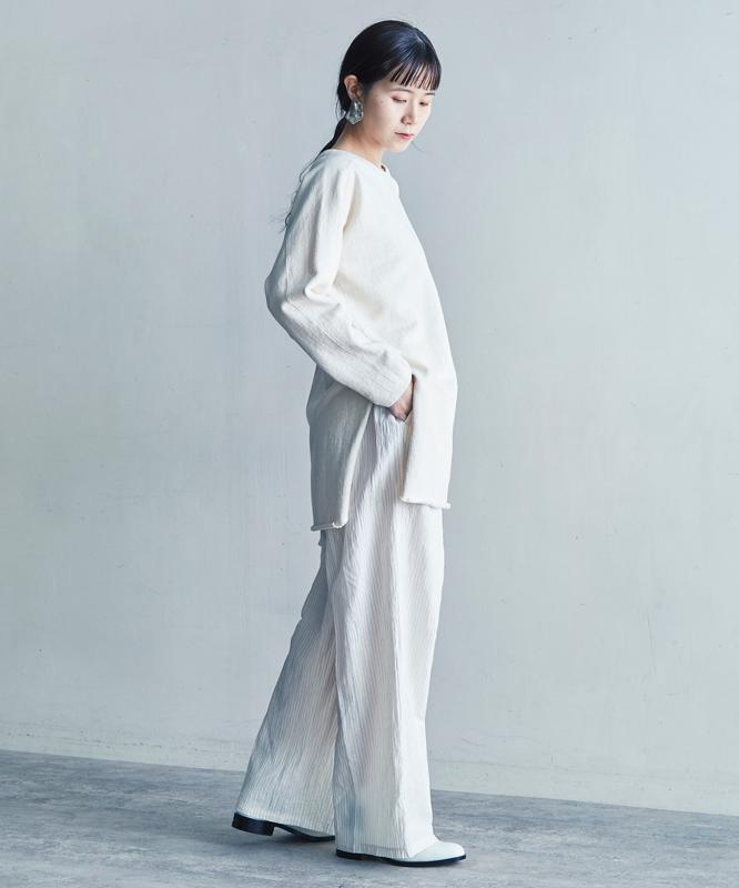 ○LINEN/CU 製品染センタープレスイージーパンツ（note et silence.）
