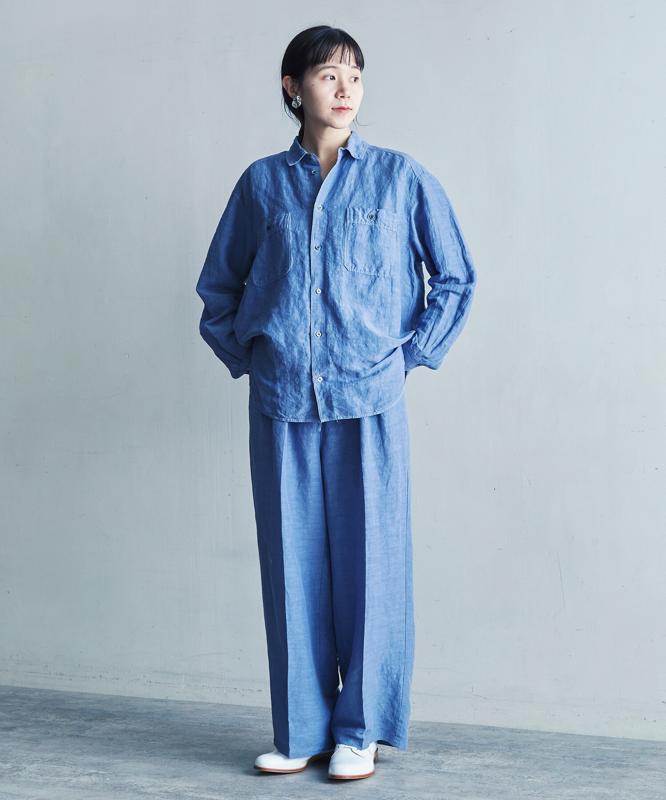 ○LINEN/CU 製品染センタープレスイージーパンツ（note et silence.）