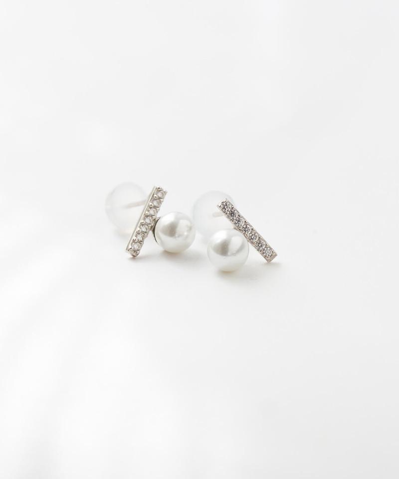 ＜SALE30%OFF＞SV925 パヴェミニバー＆ガラスパールピアス