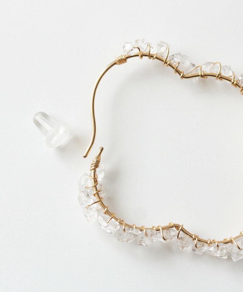 ＜SALE50%OFF＞K14gold-filled ハーキマークォーツラップフラワーフックピアス