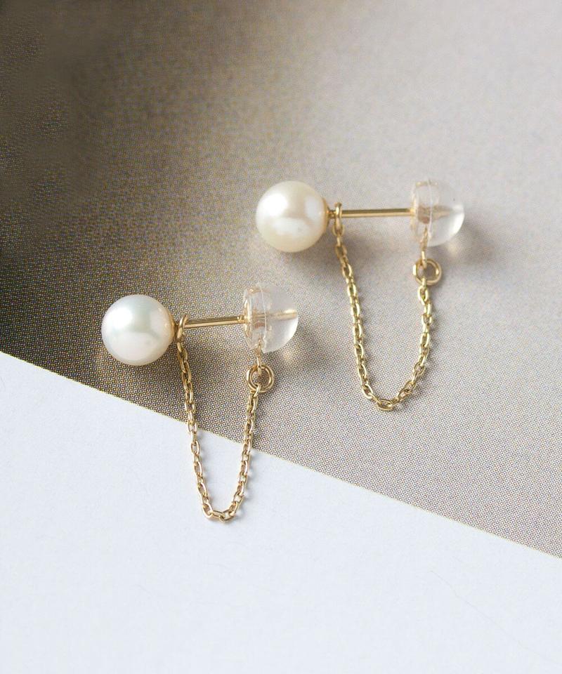 ＜SALE50%OFF＞K10YG 2Way淡水パール＆チェーンピアス