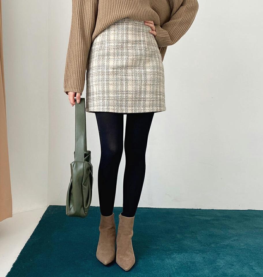 チェックミニスカート・全2色・t61327 レディース 【sk】【韓国 ファッション ボトムス スカート ミニ ショート Hライン 台型 パターン 柄 ツイード風 端正 カジュアル 秋 冬】