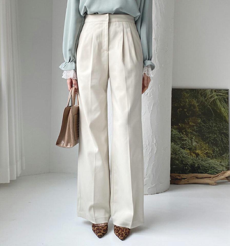 2TYPEワイドスラックス・全4色・b61330 レディース 【pt】【韓国 ファッション ボトムス パンツ ロング フルレングス 10分丈 十分丈 ハイウエスト ワイド ツータック ストレート オフィス 仕事 端正 大人 脚長 美脚 着痩せ 体型カバー カジュアル 秋 冬】