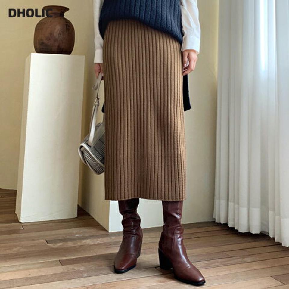 リブニットスカート・全4色・t61324 レディース 【sk】【韓国 ファッション ボトムス スカート ロング ミモレスカート タイトスカート スリム 細身 タイト ニット 無地 シンプル カジュアル 秋 冬】