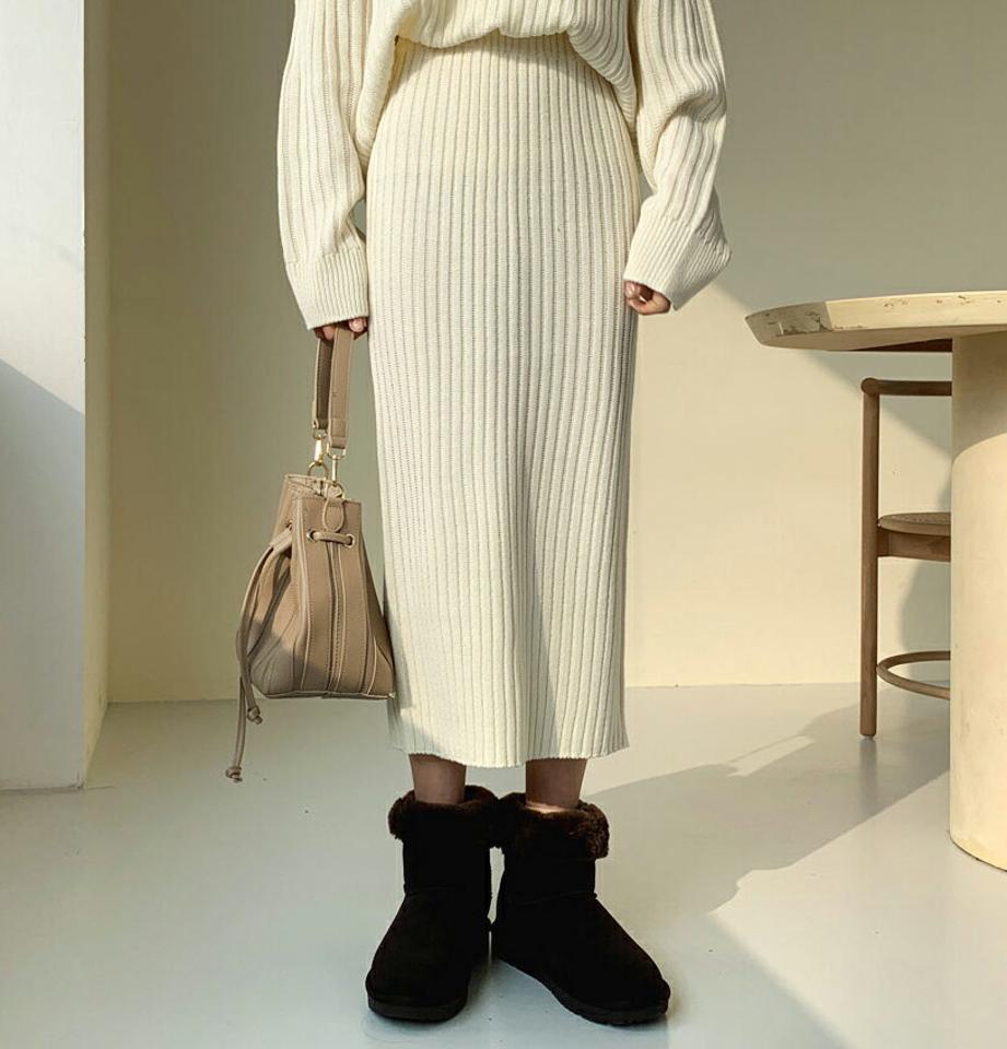 リブニットスカート・全4色・t61324 レディース 【sk】【韓国 ファッション ボトムス スカート ロング ミモレスカート タイトスカート スリム 細身 タイト ニット 無地 シンプル カジュアル 秋 冬】