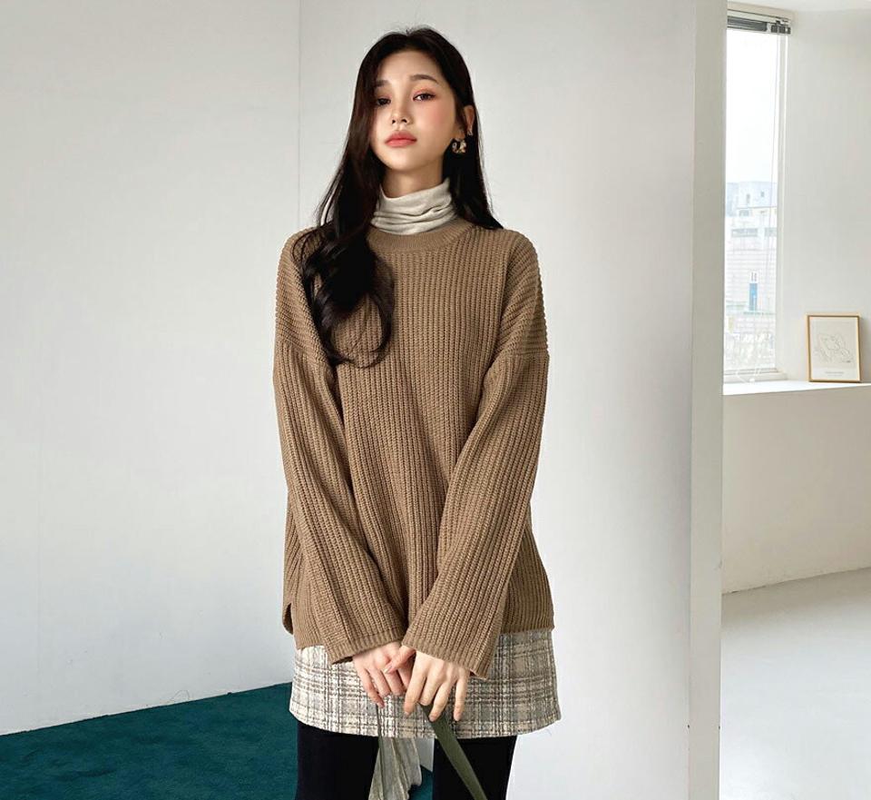 ルーズスリットヘムニット・全6色・t61311 レディース 【tops】【韓国 ファッション トップス ニット ラウンドネック ルーズ ゆったり 長袖 ざっくりニット ざっくり編み オーバーサイズ 体型カバー 暖かい ルーズフィット スリット カジュアル 秋 冬】