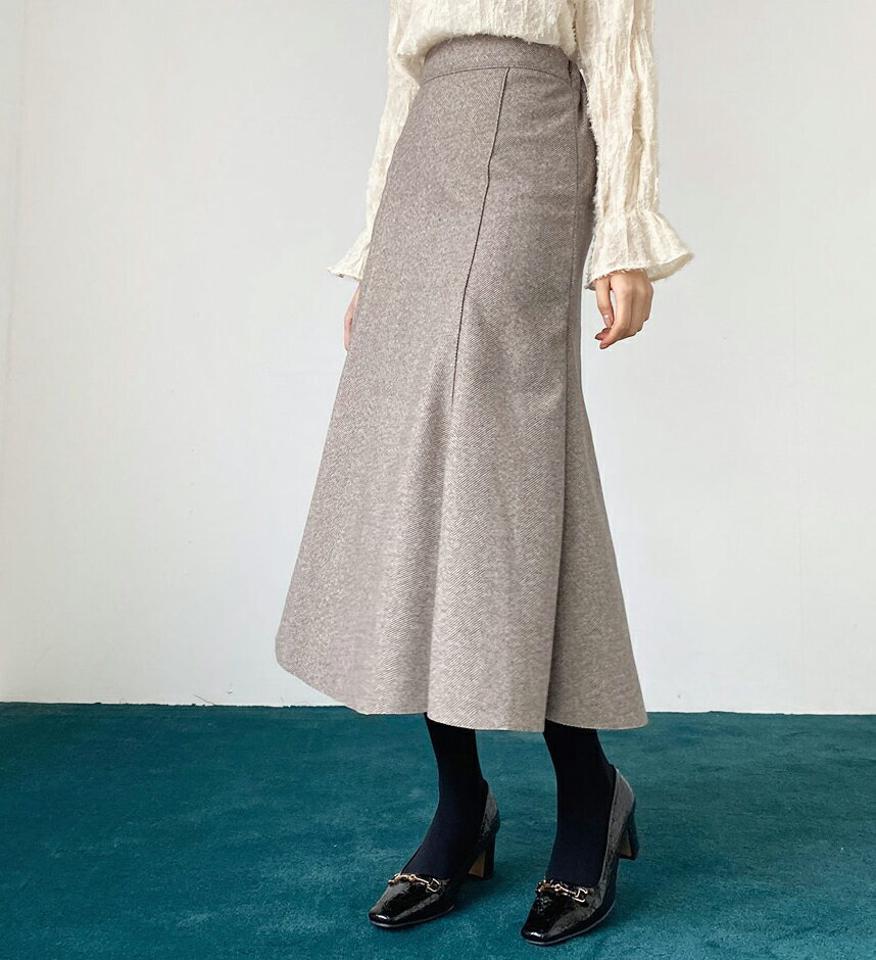 ヘリンボーンスリットスカート・全2色・t61328 レディース 【sk】【韓国 ファッション ボトムス スカート ロング フレア Aライン 無地 上品 エレガント 高見え 大人 カジュアル 秋 冬】