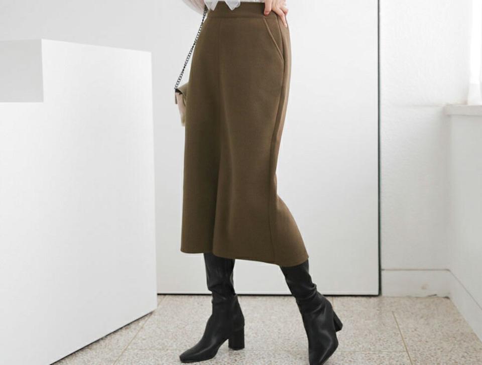 スリットポケットスカート・全2色・b65891 レディース 【sk】【スカート ミディ丈 ミディスカート スリット Hライン単色 無地 シンプル 大人 カジュアル 秋 冬 韓国 ファッション】【ハイホリHIHOLLI】