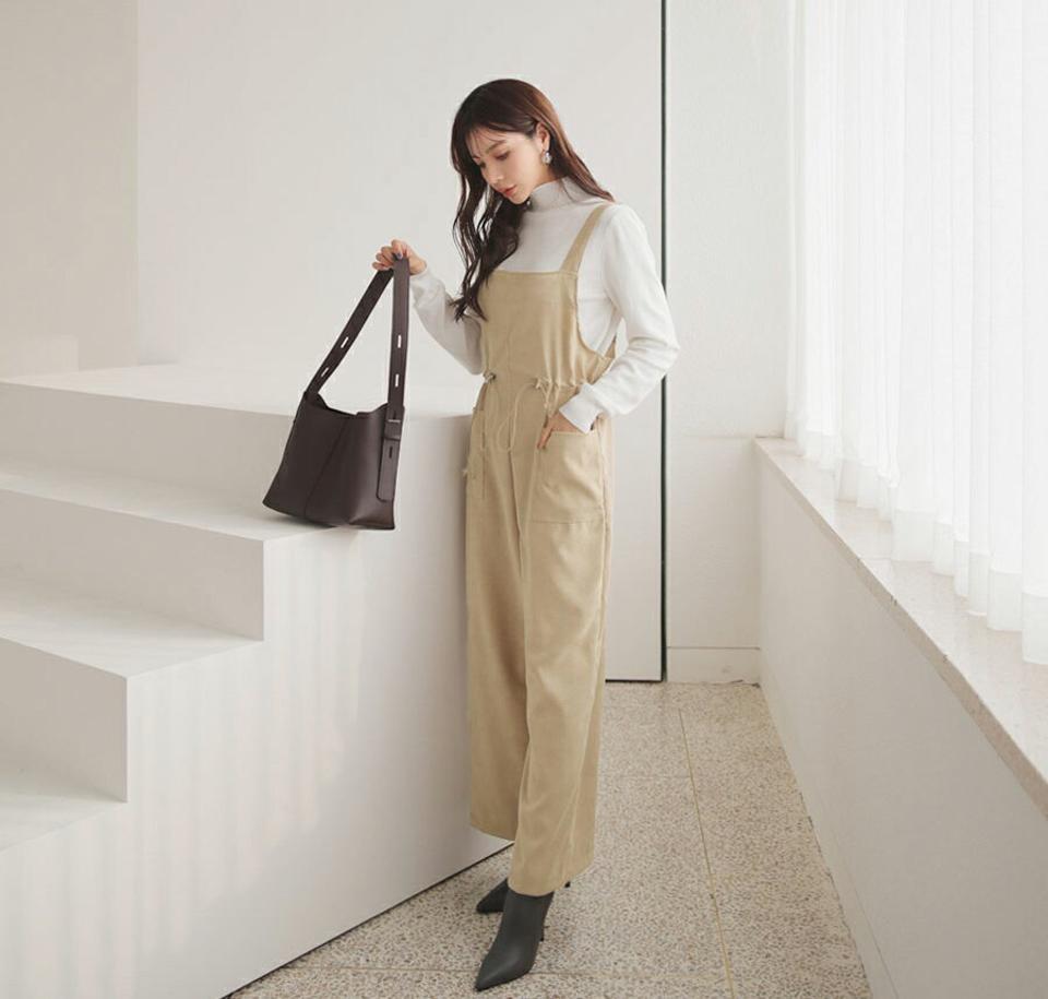 ドロストオールインワン・全3色・t65960 レディース 【pt】【オールインワン パンツ ズボン ロングパンツ ドロスト 単色 無地 シンプル カジュアル ワイド 大人 秋 冬 韓国 ファッション】【ハイホリHIHOLLI】