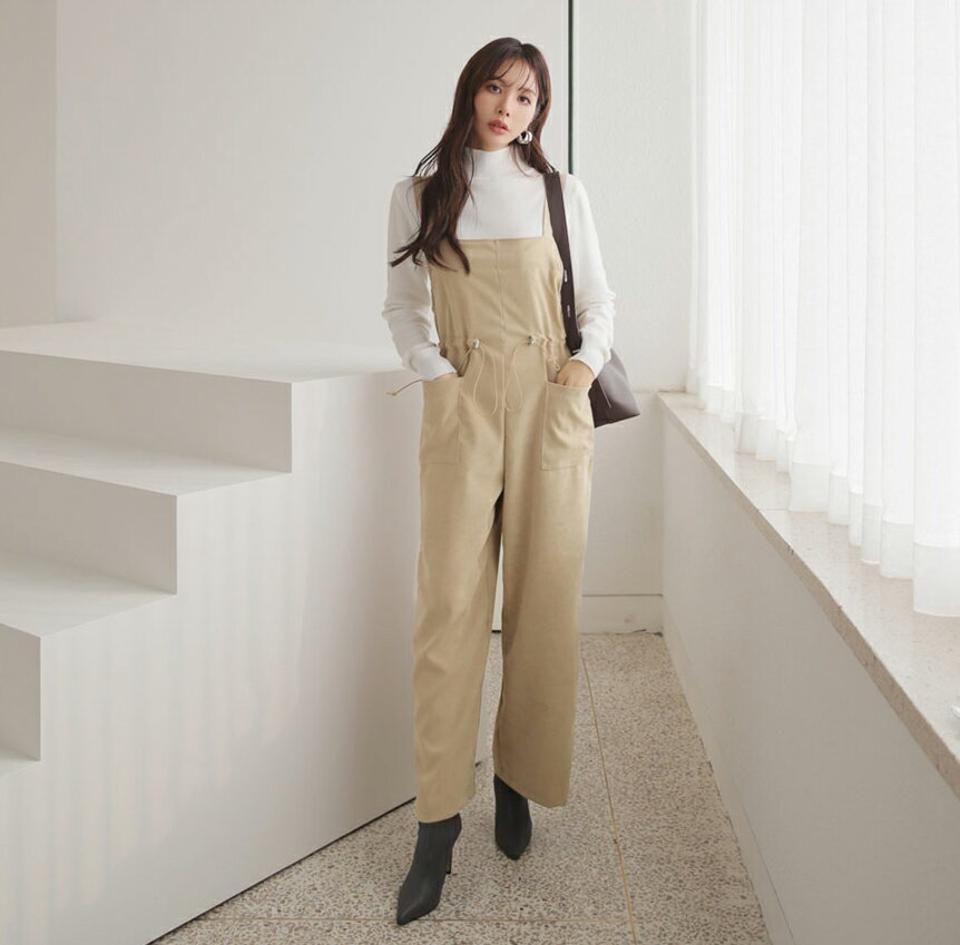 ドロストオールインワン・全3色・t65960 レディース 【pt】【オールインワン パンツ ズボン ロングパンツ ドロスト 単色 無地 シンプル カジュアル ワイド 大人 秋 冬 韓国 ファッション】【ハイホリHIHOLLI】