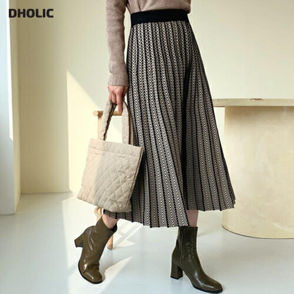 ヘリンボーンニットスカート・全2色・b61341 レディース 【sk】【韓国 ファッション ボトムス スカート ロング フレア Aライン パターン 柄 上品 エレガント 高見え 大人 カジュアル 秋 冬】