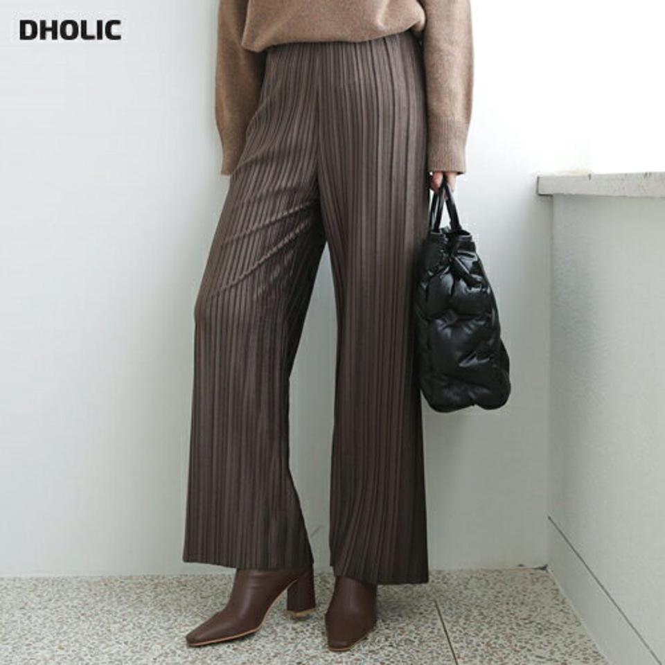 ベロアプリーツパンツ・全3色・t65961 レディース 【pt】【パンツ ズボン ロングパンツ プリーツ プリーツパンツ ベロア ベロアパンツ 単色 マット 光沢 ワイド ストレート ウエストゴム 秋 冬 韓国 ファッション】【ハイホリHIHOLLI】