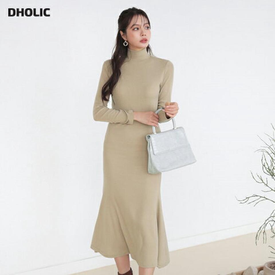 ハイネックスリムワンピース・全3色・b65877 レディース 【ops】【ワンピース ロング ロングワンピース 長袖 スリム ハイネック Aライン ベーシック 単色 無地 シンプル きれいめ 大人 秋 冬 韓国 ファッション】【ハイホリHIHOLLI】