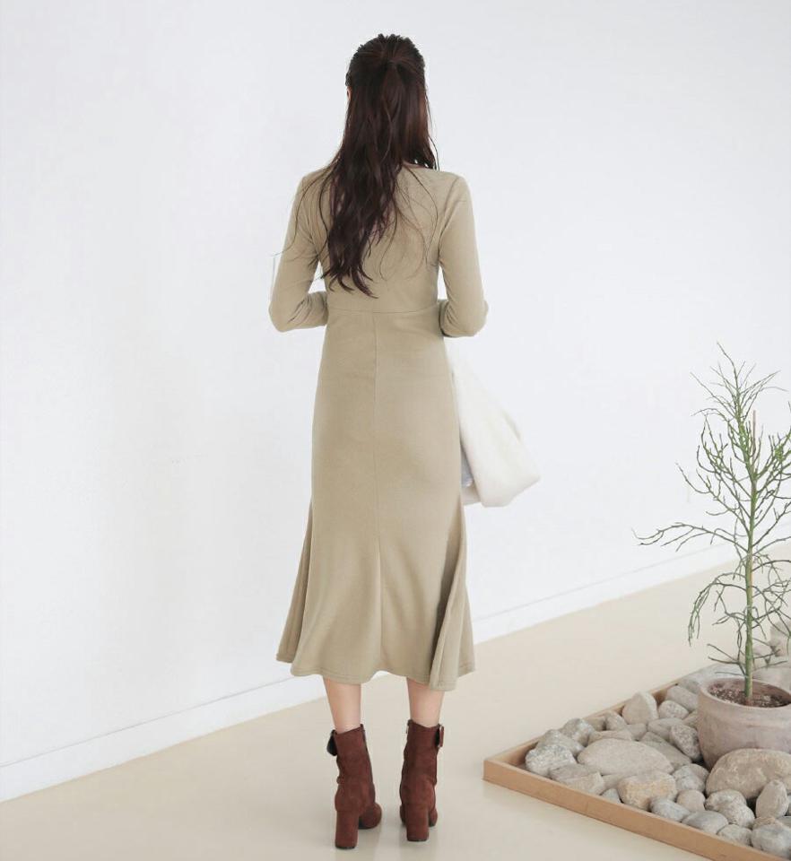 ハイネックスリムワンピース・全3色・b65877 レディース 【ops】【ワンピース ロング ロングワンピース 長袖 スリム ハイネック Aライン ベーシック 単色 無地 シンプル きれいめ 大人 秋 冬 韓国 ファッション】【ハイホリHIHOLLI】