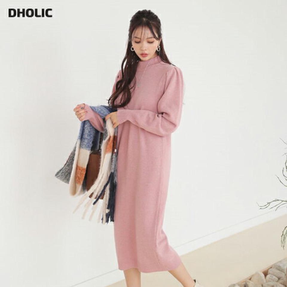 パフニットワンピース・全4色・b65953 レディース 【ops】【ワンピース ミディ丈 ミディワンピース パフ袖 パフスリーブ ニット ニットワンピース 単色 無地 シンプル かわいい ボリューム袖 ウール 秋 冬 韓国 ファッション】【ハイホリHIHOLLI】