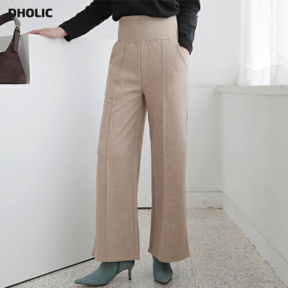 センタープレスワイドパンツ・全3色・b65964 レディース 【pt】【パンツ ズボン ロングパンツ ワイド ワイドパンツ 単色 無地 シンプル 大人 センタープレス ウエストゴム 秋 冬 韓国 ファッション】【ハイホリHIHOLLI】