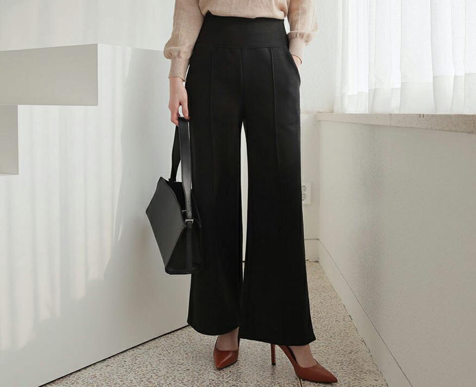 センタープレスワイドパンツ・全3色・b65964 レディース 【pt】【パンツ ズボン ロングパンツ ワイド ワイドパンツ 単色 無地 シンプル 大人 センタープレス ウエストゴム 秋 冬 韓国 ファッション】【ハイホリHIHOLLI】