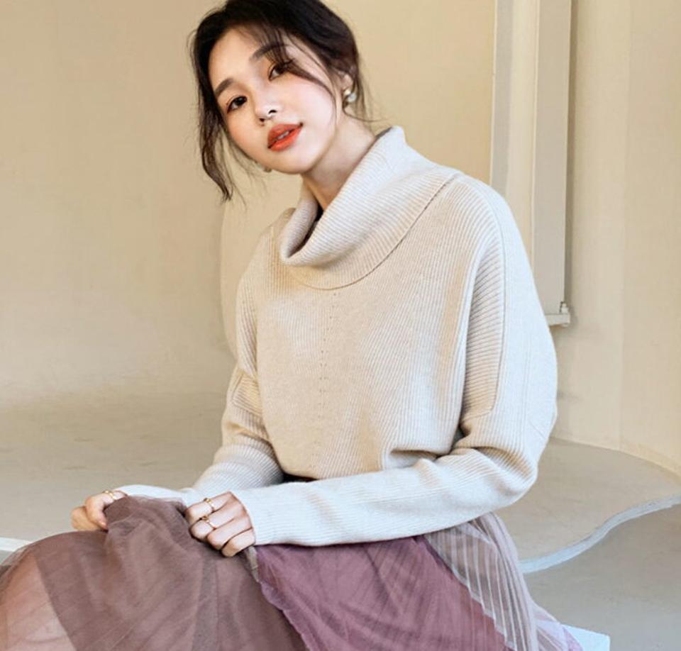 【只今10%OFF】ルーズタートルニット・全4色・t62226 レディース 【tops】 韓国ファッション トップス ニット タートルネック ハイネック 長袖 ロングスリーブ リブニット ルーズ ゆったり 体型カバー お尻カバー ロング 無地 カジュアル 秋 冬【NIT】