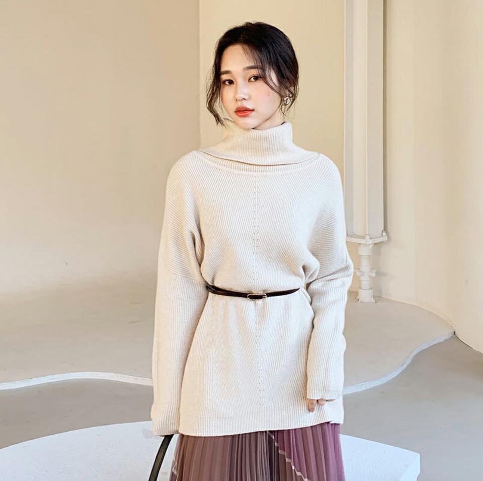 【只今10%OFF】ルーズタートルニット・全4色・t62226 レディース 【tops】 韓国ファッション トップス ニット タートルネック ハイネック 長袖 ロングスリーブ リブニット ルーズ ゆったり 体型カバー お尻カバー ロング 無地 カジュアル 秋 冬【NIT】