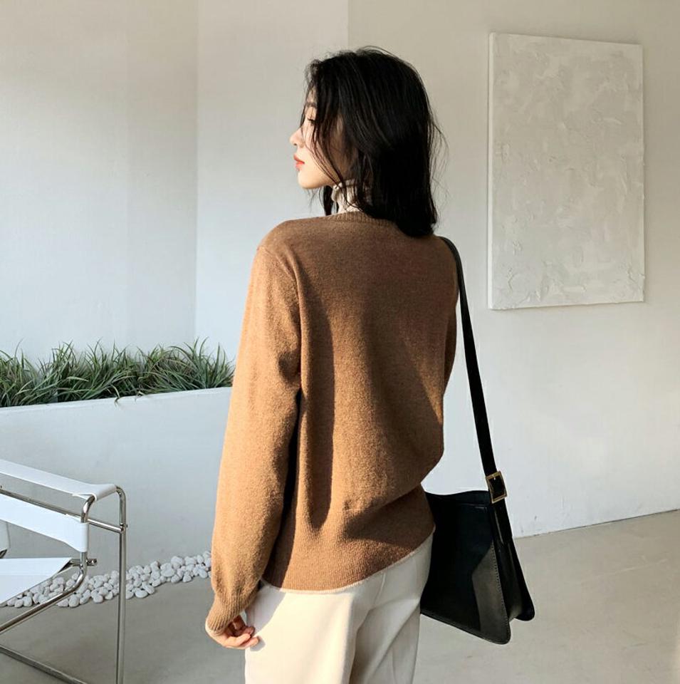 レイヤード調タートルニット・全3色・b62221 レディース 【tops】【韓国 ファッション トップス ニット タートルネック ハイネック 長袖 レイヤード風 配色 コントラスト ユニーク 大人 上品 カジュアル 秋 冬】