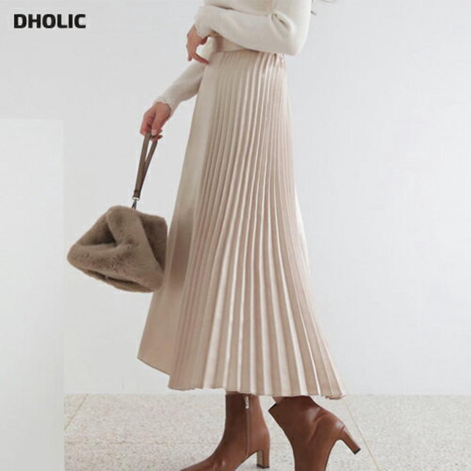 サテンサイドプリーツスカート・全3色・t65963 レディース 【sk】【スカート ロング ロングスカート プリーツ プリーツスカート サテン 単色 無地 シンプル 光沢 フレア フェミニン かわいい 秋 冬 韓国 ファッション】【ハイホリHIHOLLI】
