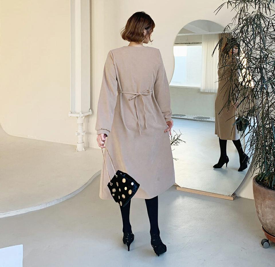 【特価】ボタンカラーワンピース・全4色・t62230 レディース 【ops】【韓国 ファッション ワンピース Vネック 襟 長袖 フレア Aライン 無地 ガーリー ミモレ丈 カジュアル 秋 冬】