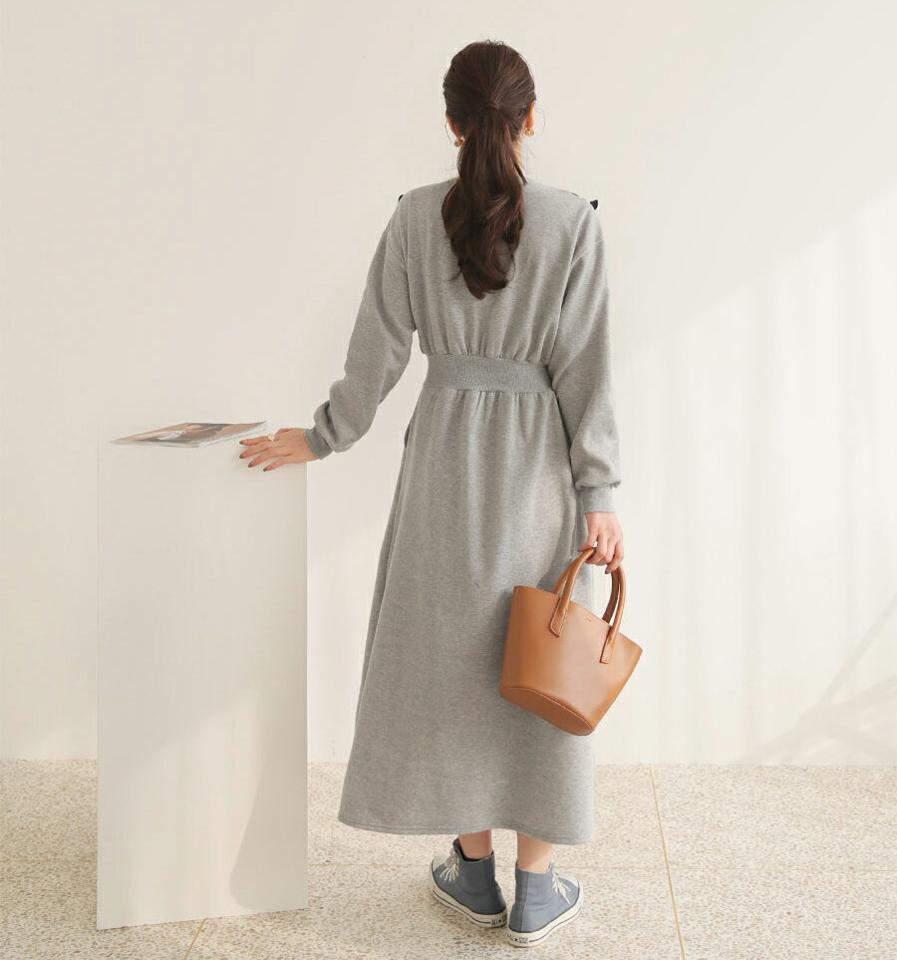 裏起毛配色フリルワンピース・全3色・b65954 レディース 【ops】【ワンピース ロング丈 ロングワンピース 長袖 フリル 配色 裏起毛 可愛い かわいい 大人ガーリー 冬 韓国 ファッション】【ハイホリHIHOLLI】