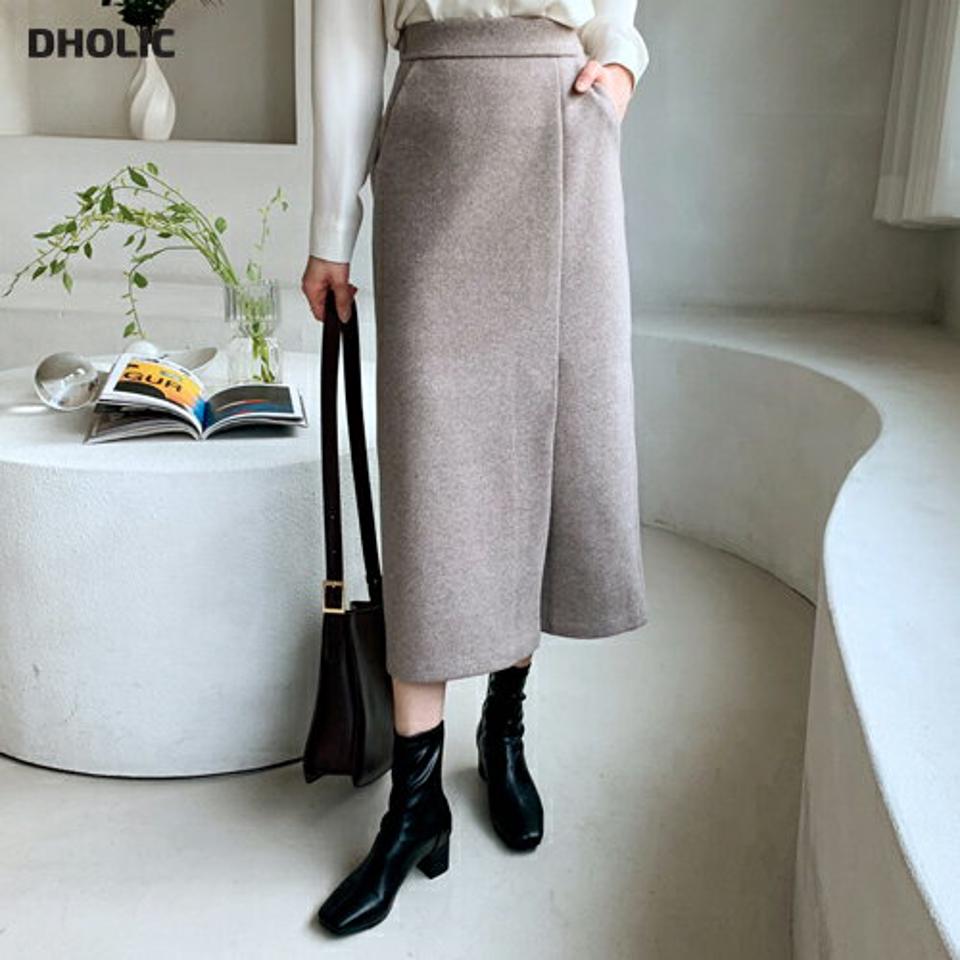 スリットラインスカート・全3色・t62240 レディース 【sk】【韓国 ファッション ボトムス スカート Hライン ロング ミモレスカート スリム 細身 無地 大人 上品 暖かい バックゴム サイドファスナー フロントスリット エレガント カジュアル 秋 冬】