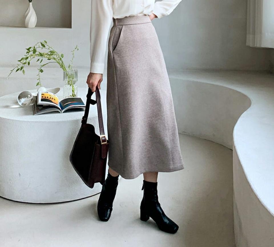 スリットラインスカート・全3色・t62240 レディース 【sk】【韓国 ファッション ボトムス スカート Hライン ロング ミモレスカート スリム 細身 無地 大人 上品 暖かい バックゴム サイドファスナー フロントスリット エレガント カジュアル 秋 冬】