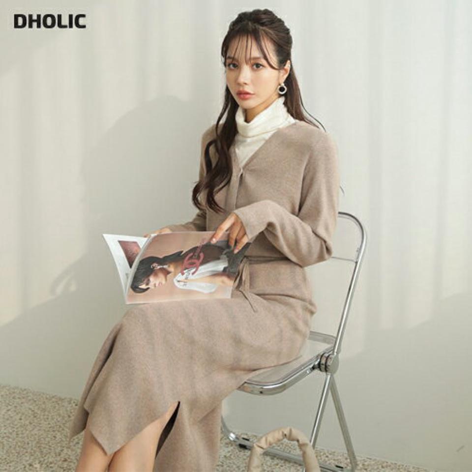 Vネックスリムワンピース・全4色・b65876 レディース 【ops】【ワンピース ロング ロングワンピース スリット スリム Vネック 長袖 単色 無地 シンプル カジュアル 大人 秋 冬 韓国 ファッション】【ハイホリHIHOLLI】