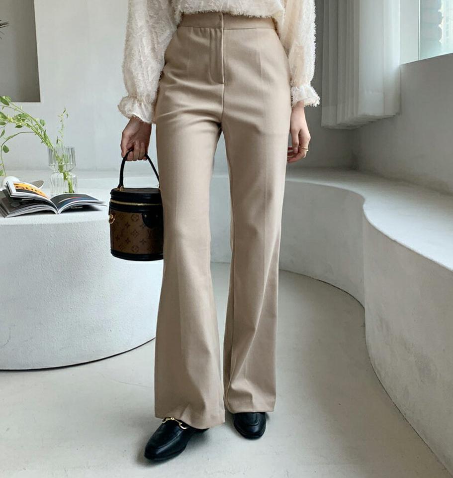 2TYPE裏起毛ブーツカットスラックス・全4色・b62245 レディース 【pt】【韓国 ファッション ボトムス パンツ ロング セミブーツカット スリム 細身 タイト ハイウエスト オフィス 10分丈 十分丈　サイドポケット 保温性 裏起毛 カジュアル 秋 冬】