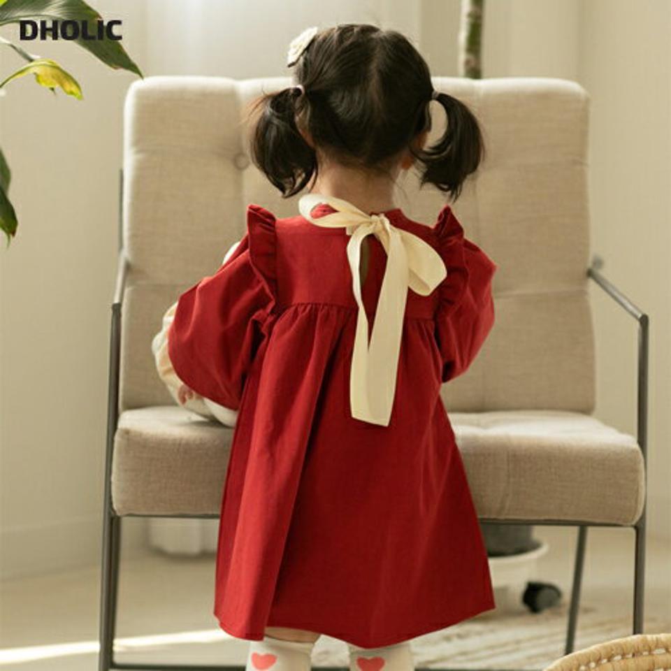 バックリボンフリルワンピース・p010533 キッズ【3~8才】【ops】【ワンピース 長袖 フリル リボン りぼん g-リー 可愛い かわいい 女の子 秋 冬 韓国 韓国子供服 子供 こども 子供服 こども服】【KIDS】