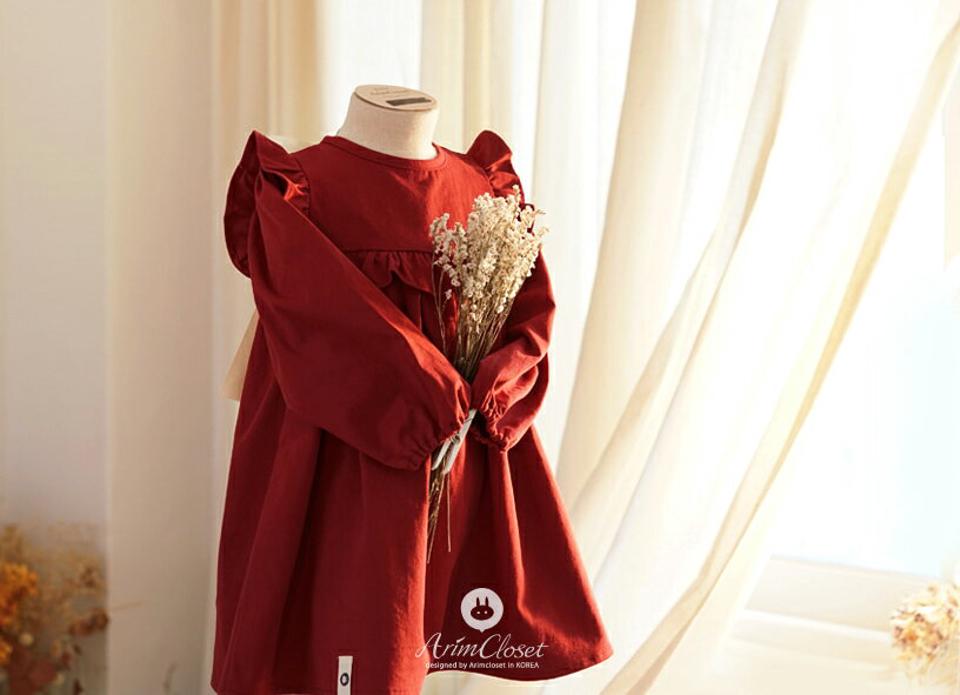 バックリボンフリルワンピース・p010533 キッズ【3~8才】【ops】【ワンピース 長袖 フリル リボン りぼん g-リー 可愛い かわいい 女の子 秋 冬 韓国 韓国子供服 子供 こども 子供服 こども服】【KIDS】