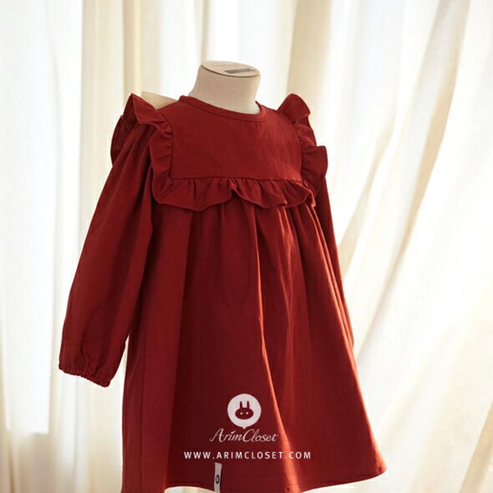 バックリボンフリルワンピース・p010533 キッズ【3~8才】【ops】【ワンピース 長袖 フリル リボン りぼん g-リー 可愛い かわいい 女の子 秋 冬 韓国 韓国子供服 子供 こども 子供服 こども服】【KIDS】